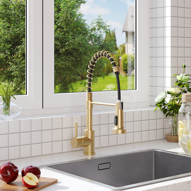 Commercial Swivel Pulldown Kitchen Faucet Gold