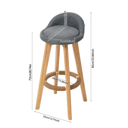 Set of 2 Bar Stools with Low Backrest and Footrest