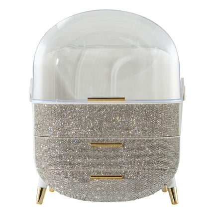 Countertop Portable Oval Makeup Storage Box with Transparent Cover