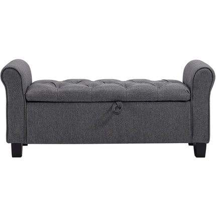 Linen Splayed Armrest Storage Ottoman Bench Chaise
