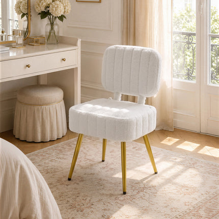 Teddy Fleece Vanity Chair with Storage & Folding Backrest