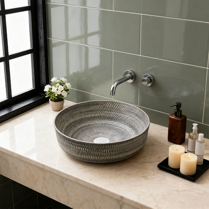 Ceramic Countertop Washbasin Vessel Sink with Waste Kit
