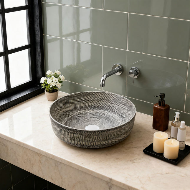 Ceramic Countertop Washbasin Vessel Sink with Waste Kit