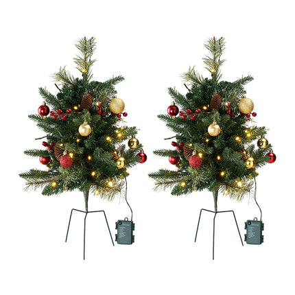 2-Pack Artificial Christmas Trees with Decorations and LED Lights