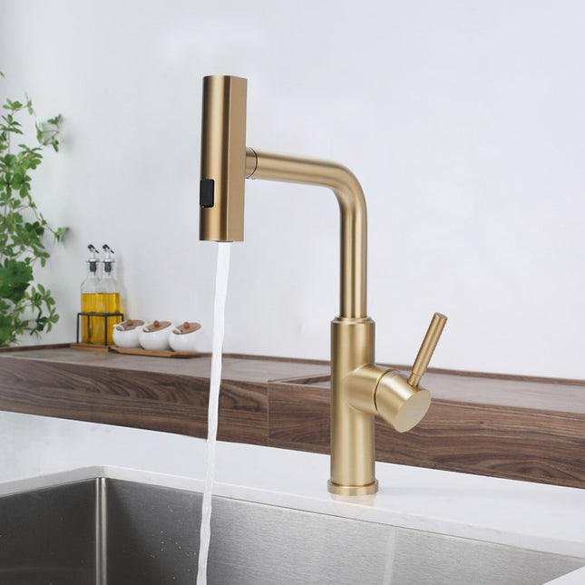 Rotable Pulldown Kitchen Mixer Tap Golden