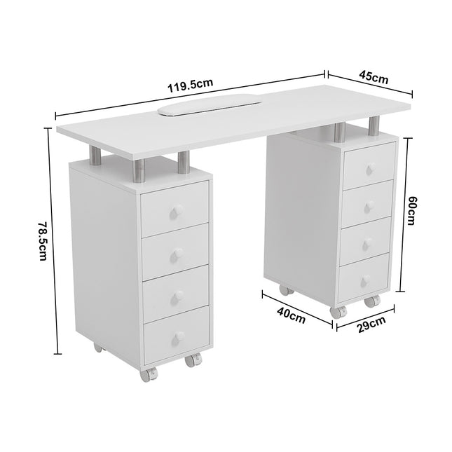 White 8Drawer Manicure Nail Table Salon Beauty Station 119cm