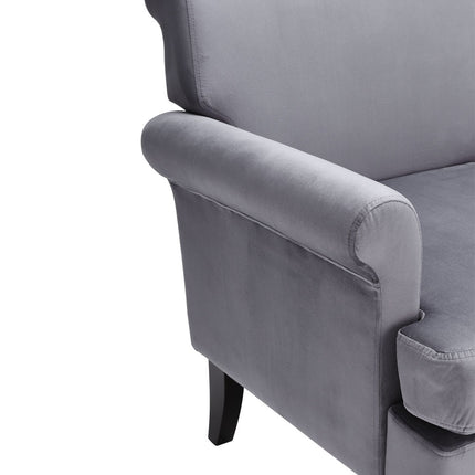 Contemporary Velvet Armchair with Wood Legs and Front Casters
