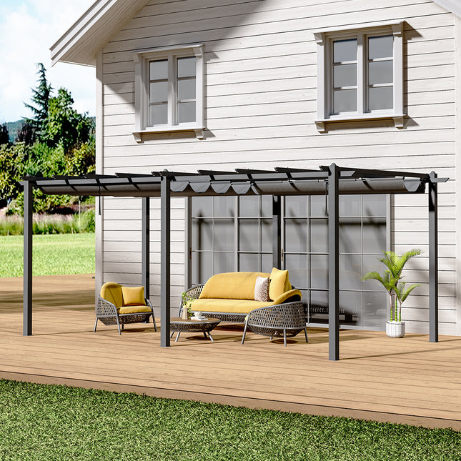 6x3M Black Outdoor Aluminum Patio Pergola with Charcoal Grey Canopy