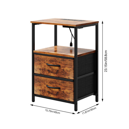 Nightstand Bedside Table with Charging Station and LED Lights