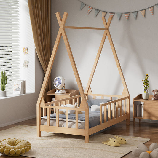 Premium Wood Kids House Bed Frame with Fence