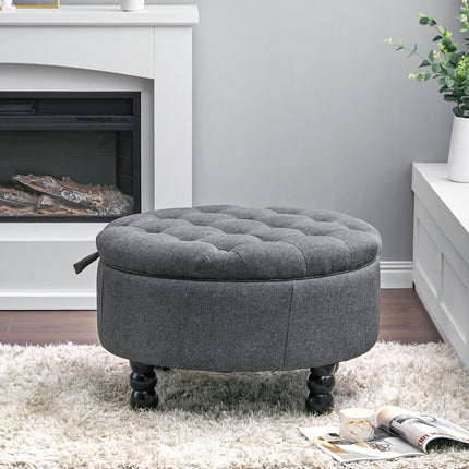 Linen Buttoned Ottoman Storage Footstool Grey