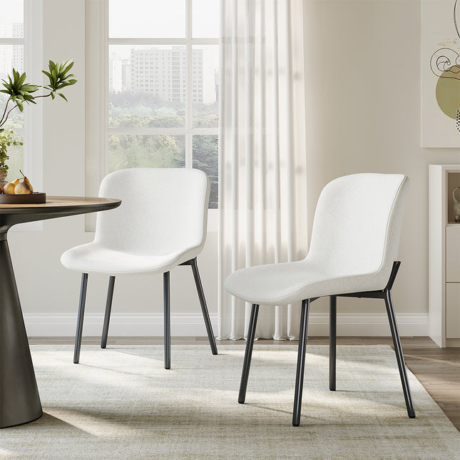 2Pcs Teddy Fleece Upholstered Dining Chair