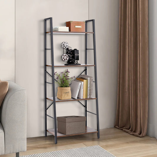 Brown 4 Shelf Leaning Ladder Bookshelf