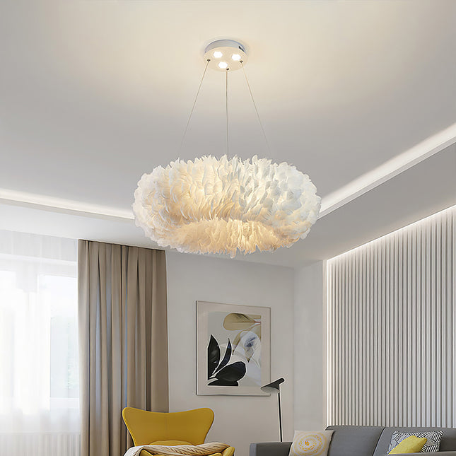 White 50x120cm Chic Feather 6 Light Pendant Light