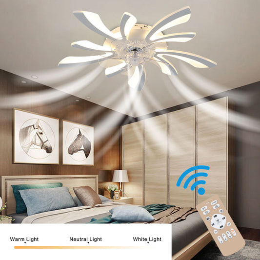 White Creative Ceiling Fan with LED Stepless Dimming Light