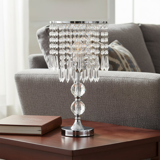 Luxury Table Lamp with Iron Base and a Crystal-Beaded Shade