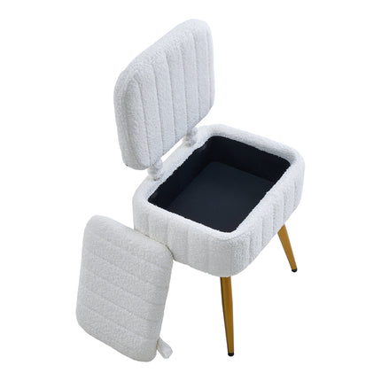 Teddy Fleece Vanity Chair with Storage & Folding Backrest