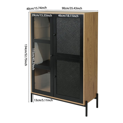7 Cubes Stylish Modern Cabinet with Glass and Woven Straw Doors