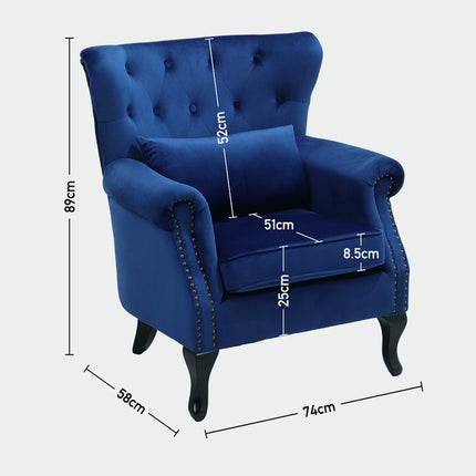 Luxurious Button Armchair with Cushion, Bule, Grey