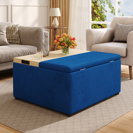 Blue Velvet Upholstered Storage Ottoman Stool