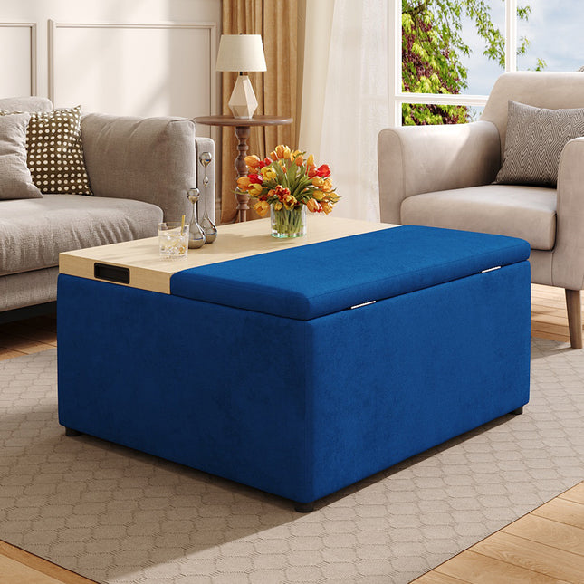 Blue Velvet Upholstered Storage Ottoman Stool