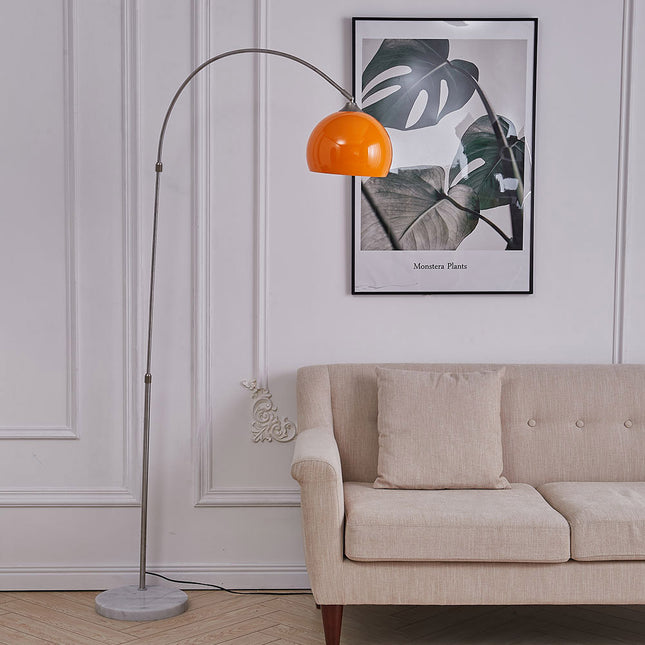 Arched Floor Lamp Tall Curved Design with Marble Base Orange Lampshade 130 to 180CM