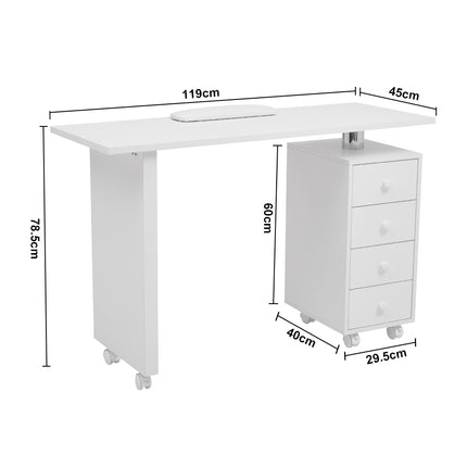 4 Drawers Manicure Nail Table Beauty Salon Desk with Wheels