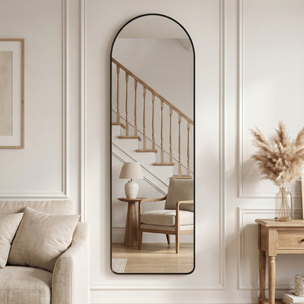 Modern Arched Metal Floor Mirror Gold/ Black