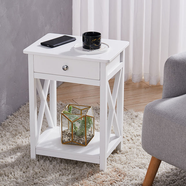 Modern Side Table Nightstand with Drawer White