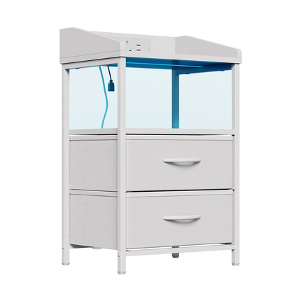 Nightstand Bedside Table with Charging Station and LED Lights