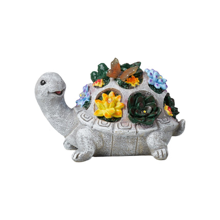 Solar-Powered Turtle Garden Ornament with Lights & Succulents