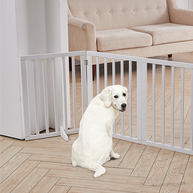 139×60cm Foldable White Wood Pet Gate 3-Panel Freestanding Indoor Barrier