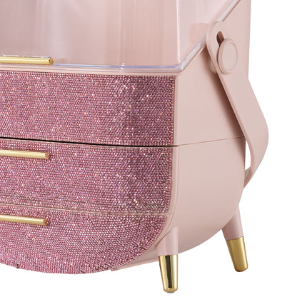 Countertop Portable Oval Makeup Storage Box with Transparent Cover