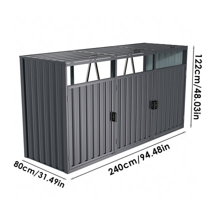 Outdoor Metal Garbage Can Garden Storage Shed with Three Doors