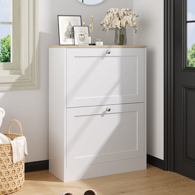 Wooden 2 Drawer Flip Down Shoe Cabinet