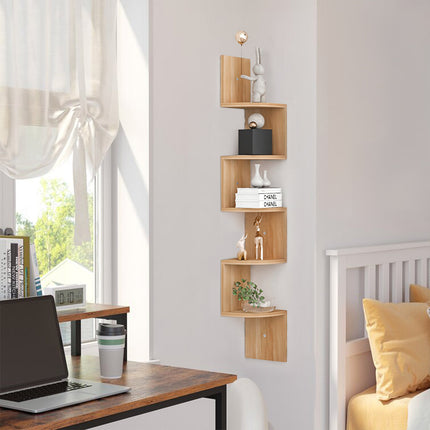 5-Tier Wooden Floating Corner Shelf