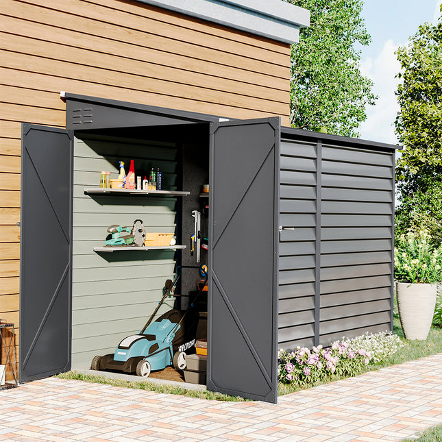 Light Grey Outdoor Steel Motorcycle Storage Shed 270 L x 144 W x 202cm H