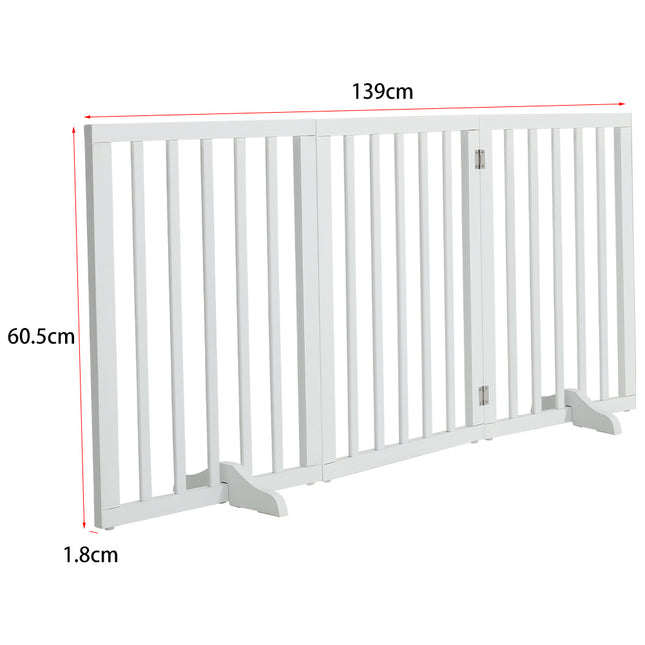 139×60cm Foldable White Wood Pet Gate 3-Panel Freestanding Indoor Barrier