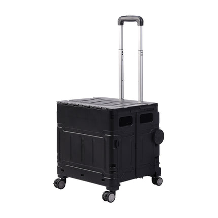 Black 50L Cable Stayed Collapsible Rolling Utility Crate Shopping Cart