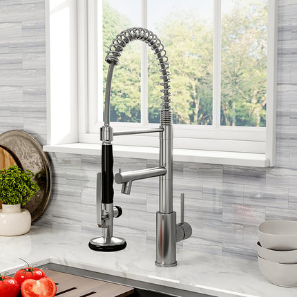 Swivel Kitchen Mixer Tap Dual Spout with Pull Down Sprayer and Pot Filler,Silver