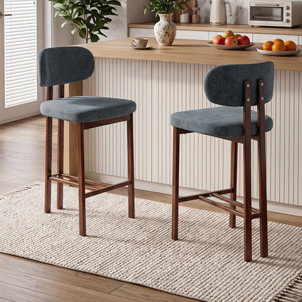 Set of 2 Chenille Upholstered Bar Stools