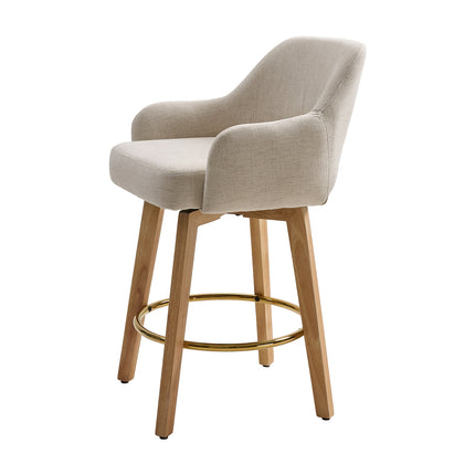 Set of 2 Swivel Chenille Upholstered Bar Stools with Wooden Legs