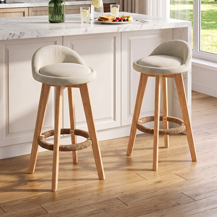 Set of 2 Bar Stools with Low Backrest and Footrest