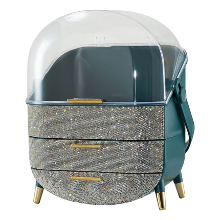 Countertop Portable Oval Makeup Storage Box with Transparent Cover