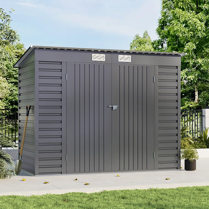 Outdoor Galvanized Steel Storage Shed with Dual Doors 182cm H
