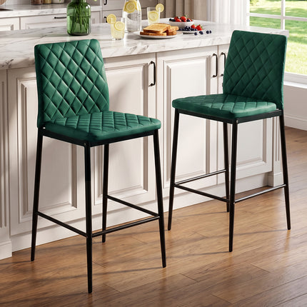 2PCS Velvet Upholstered Bar Stools with Backrest