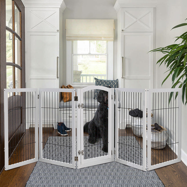 White 280cm 5 Panel Wooden Folding Pet Playpen