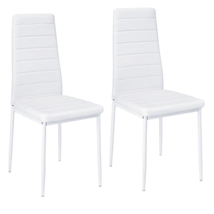 Set of 2 PU Leather Padded Seat Metal Legs Dining Chair White