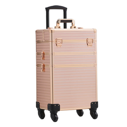 3in1 Cosmetic Train Case with Detachable Beauty Storage Box,Rose Gold