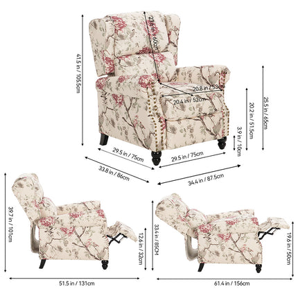 Fabric Upholstered Sofa Pushback Reclining Chair Armchair